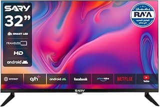 تلفزيون SARY موديل SA-TVL32A4000HS-01 ذكي بنظام اندرويد، شاشة LED HD بدون إطار، 2 منفذ USB و 2 منفذ HDMI، مقاس 32 بوصة