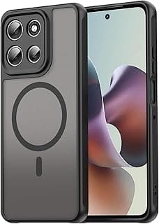 غطاء مغناطيسي لهاتف Motorola Moto G56 5G متوافق مع MagSafe، [حماية كاملة للكاميرا] جراب خلفي مطفي شفاف مقاوم للخدش، اسود