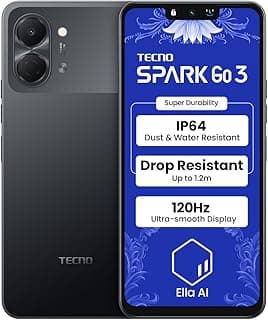 تكنو سبارك جو 3 (حبر اسود، 4GB+64GB | متانة فائقة ومقاومة للسقوط بتصنيف IP64 | اجراء مكالمات بدون شبكة* | ايلا ال بلغتك الخاصة | شاشة فائقة النعومة 120Hz 6.75 انش | بطارية 5000mAh