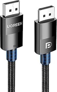 كابل منفذ عرض 8K 1.4، DP إلى DP 2 م من يوجرين، 8K@60Hz/4K@165Hz/2K@240Hz/1080P@240Hz، لشاشة الألعاب/ بطاقة الرسومات/ الكمبيوتر، يدعم 3D/HDCP/HDR/G-SYNC/ فري سينك، كابل مضفر نايلون ذكر إلى ذكر - 5 م