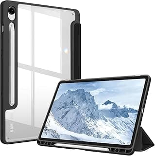 جراب هجين نحيف لسامسونج Galaxy Tab S9 5G FE 10.9 بوصة / Galaxy Tab S9 11 بوصة مع مكان للقلم وظهر شفاف، إيقاظ/نوم تلقائي (أسود)