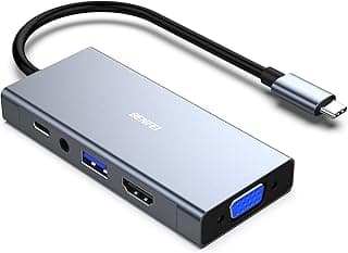 موزع USB C، موزع Benfei 5-in-1 USB Type-C مع 4K HDMI VGA، USB 3.0، صوت 3.5mm و 60W PD، متوافق مع ماك بوك برو 2019/2018/2017، سيرفس بوك 2، ديل XPS 13/15، بيكسل بوك والمزيد