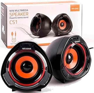 مكبر صوت ستيريو ثلاثي الابعاد للوسائط المتعددة من ويسدار CS1 - 10 واط قناة 5 × 2.0 - طاقة USB 2.0 سلكية + قابس 3.5 ملم للكمبيوتر واللابتوب والجوال | اسود-برتقالي