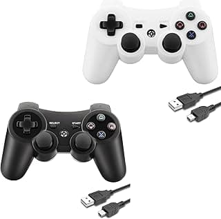 عدد 2 يد تحكم لاسلكية لجهاز PS3، متوافقة مع PS3/PS3 Pro/PS3 Slim، موتور مزدوج، تصميم مريح، 2023، أسود وأبيض