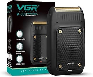 V-353 ماكينة حلاقة كهربائية احترافية فائقة النحافة، ماكينة حلاقة قابلة لإعادة الشحن للعناية بالوجه وتشذيب اللحية، شفرة ترددية مع شحن USB للسفر، ماكينة حلاقة كهربائية للرجال - (أسود)