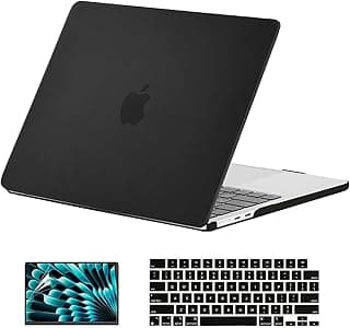 جراب EooCoo متوافق مع ماك بوك اير 15 بوصة 2024 M3 A3114 2023 M2 A2941 شاشة Liquid Retina جراب بلاستيك صلب للحماية + غطاء كيبورد + واقي شاشة، أسود مطفي