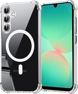 جراب لسامسونج Galaxy A26 5G، جراب مغناطيسي شفاف، مقاوم للصدمات ومضاد للخدش، نحيف جداً مع اطار PC صلب + TPU، شفاف