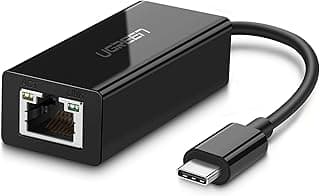 محول شبكة خارجي جيجابت ايثرنت بمنفذ USB نوع C بسرعة 10/100/1000 ميجابت لكل ثانية من يوجرين، لون أسود موديل 50307