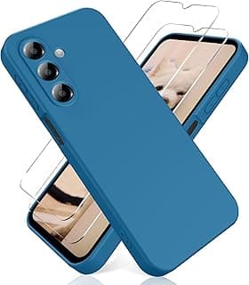 Cover for Samsung Galaxy A17 4G/5G & [2 Pack] Tempered Glass Screen Protector, Lightweight Liquid Silicone Case - Blue