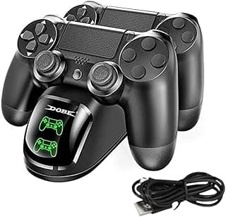 قاعدة شحن يد تحكم PS4 من شاك، شاحن مزدوج، مؤشر LED، متوافقة مع PS4/PS4 Slim/PS4 Pro، لون أسود