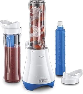 (21351) خلاط سموذي Mix and Go - خلاط محمول 300W، عدد 2 زجاجة 600ml، تكسير ثلج، قاعدة غير قابلة للانزلاق، آمن للغسل في غسالة الأطباق، أبيض - ضمان سنة