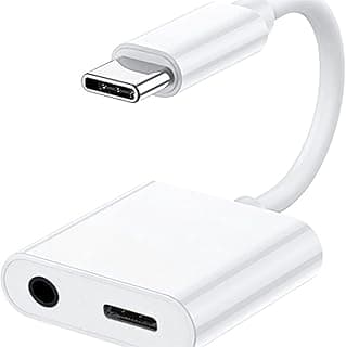 محول من USB إلى مقبس سماعة رأس 3.5 ملم ومنفذ شاحن، مقسم صوت نوع سي 2 في 1 مع شحن سريع وشريحة دي ايه سي عالية الدقة، كابل 10 سم، متوافق مع الأجهزة بمنفذ USB نوع سي، موديل JH-031، أبيض