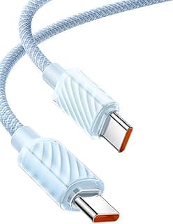 كابل بيانات شفاف Type-C إلى Type-C بقدرة 100 وات، 1.2 متر، أزرق