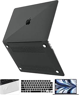 OJOS Compatible with MacBook Air 13.6 Inch Case 2022 Release Model A2681 M2 Chip, Plastic Hard Shell Cover with Trackpad Film & Keyboard Cover & Screen Film for MacBook Air 13 M2, Matte Black