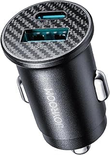 شاحن سيارة مزدوج JR‑CCN16 ميني 15 واط، شحن سريع مع منافذ USB نوع C وA، تصميم صغير وآمن من جوي رووم، أسود