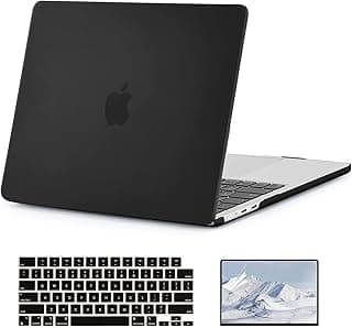 جراب OJOS متوافق مع ابل MacBook Air 13.6 بوصة الجديد إصدار 2022 موديل A2681 بشريحة M2، جراب بلاستيك صلب + غطاء كيبورد أسود + شاشة حماية (أسود مطفي)