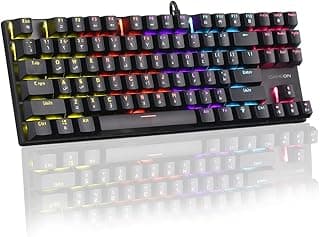 جيم اون كيبورد العاب ميكانيكي 80% RGB من كينورا، مفاتيح حمراء، تخطيط انجليزي وعربي، USB-C، تبديل سريع، RGB قابل للتخصيص بخاصية الاستجابة لضربات مفاتيح متعددة، للالعاب والعمل - GOMK87-RS