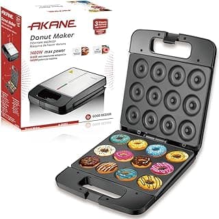 AKANE A.80003 1400W Electric Donut Maker – Double Heating Plates, Non-Stick Mold, Uniform Heat Distribution, 12 Mini Donuts Capacity, Fast & Easy Home Baking Appliance