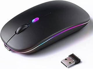 ماوس لاسلكي Yakiter، ماوس LED نحيف بوضع مزدوج (بلوتوث 5.1 + USB) 2.4GHz قابل للشحن، ماوس كمبيوتر صامت مع مستقبل USB