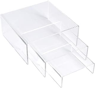 SimbaLux Acrylic Display Risers Clear Stand Set of 3 Medium Low Profile Tiered for Showcasing Food, Cupcake, Dessert, Candy, Jewelry, Figurines, Photos, Retail & Home Decoration, Durable & Steady