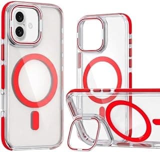 Case Transparent Back With Colorful Frame Strong Magnetic Circle [Compatible with Magsafe For iPhone 16 (6.3") ] Slim Shockproof Cover Case (Red)