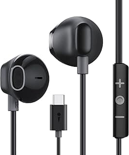 اورايمو سماعة اذن سلكية من هالو ايري مع قابس نوع سي، سماعات اذن ستيريو هاي فاي USB C مع ميكروفون وتحكم في مستوى الصوت، متوافقة مع الهواتف الذكية بمنافذ نوع C (أسود)
