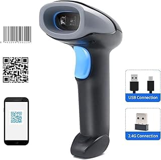 سكانر رمز الاستجابة السريع 1D/2D/QR محمول باليد سلكي بمنفذ USB ولاسلكي بتردد 2.4 جيجاهرتز، متوافق مع نظام ويندوز وMac وlinux، للسوبر ماركت ومتاجر البيع بالتجزئة والمكاتب والمستودعات اللوجستية