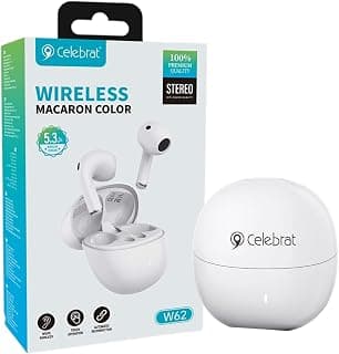 Wireless Earbuds Celebrat W62 Bluetooth 5.3 Stereo Headphones Smart Touch Control Earphones With 13mm Drive Unit 40H Standby Time Auto Reconnection Headset Type C Charging Cable (White)