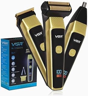 Hair Clippers Electric Beard Nose Hair Clipper Rechargeable 2 Speed Double Knife Mesh Vgr V-366 3 In 1 For Men With Led Display