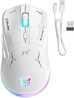ماوس العاب لاسلكي، وضع مزدوج 2.4G/USB-C، 6 ازرار قابلة للبرمجة، حتى 4800 نقطة لكل بوصة، خفيف الوزن 120 غرام، اضاءة RGB 7 الوان، عمر بطارية طويل، تصميم مريح للكمبيوتر وماك واللابتوب (ابيض)
