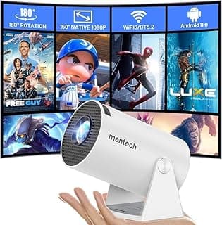 جهاز عرض صغير من بولوكش مع واي فاي 6 وبلوتوث 5.2، دعم 4K FHD 1080P، انحراف تلقائي، قابل للدوران 180 درجة، جهاز عرض ذكي خارجي مع نظام تشغيل اندرويد 11.0، ابيض