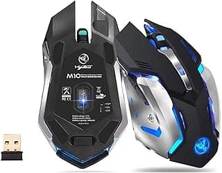 HXSJ M10 ماوس العاب لاسلكي لقابل لاعادة الشحن بكثافة ضوئية 2400 نقطة لكل بوصة واضاءة خلفية بـ 7 الوان للكمبيوتر المكتبي واللابتوب