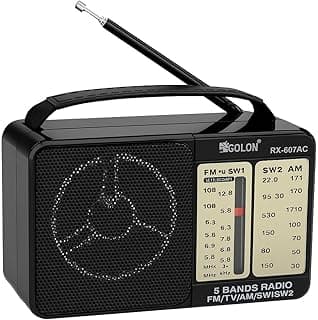 راديو محمول 5 موجات AM/FM/TV/SW1/SW2 موديل KX 3409 RX-607AC مع هوائي تلسكوبي وسماعة قوية - أسود