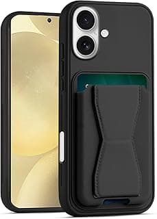 Leather Case Compatible with iphone 17 6.3 inch Back Cover Leather with TPU Frame Shockproof Protective Case with Card Holder (Black)
