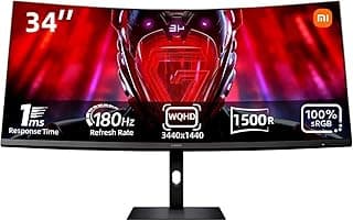شاشة ألعاب منحنية G34WQi،WQHD فائقة الاتساع 180Hz بمزامنة حرة 1500R ضوء أزرق منخفض، إصدار عالمي من شاومي، مقاس 34 بوصة