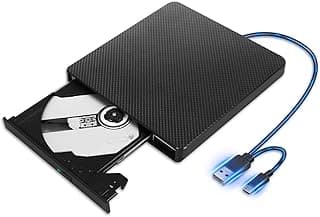 محرك أقراص CD/DVD خارجي UOKOW للابتوب، USB 3.0 و Type-C، محرك محمول، ناسخ أقراص، متوافق مع ويندوز، لينكس، MacOS، ماك بوك اير