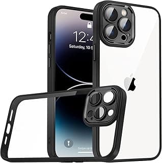 جراب متوافق مع iPhone 15 Pro مقاس 6.1 بوصة، مضاد للصدمات بمعايير عسكرية، حماية كاملة مع غطاء عدسة الكاميرا - أسود