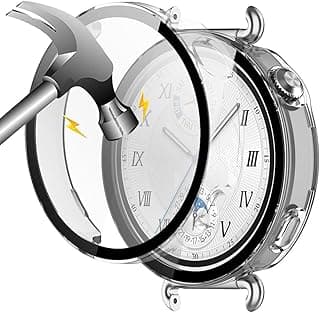 [2 Pieces Hard Case Compatible with Huawei Watch GT6 41mm with Protective Film, 9H Hardness Hart PC Case Thin Tempered Glass, 2 Transparent