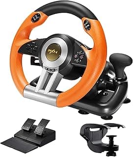 AnkhGiftShop PXN Racing Steering Wheel with Pedals and Clamp Mount, Gaming Racing Controller Set for PC/PS3/PS4/XBOX/Switch (Orange)