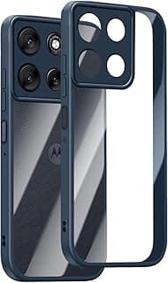 جراب لموبايل موتورولا Moto G56 5G، غطاء ممتص للصدمات، إطار TPU مطفي بلون سادة، جراب خلفي شفاف PC مقاوم للخدش لموبايل موتورولا Moto G56 5G (أزرق)