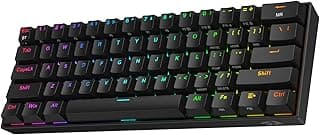 كيبورد لاسلكية للالعاب K530 دراكون مدمجة بنسبة 60% RGB من ريدراجون، 61 مفتاحا TKL - تناسب بلوتوث 5.0 مع مفاتيح بنية و16.8 مليون اضاءة للكمبيوتر واللاب توب والموبايل، أسود
