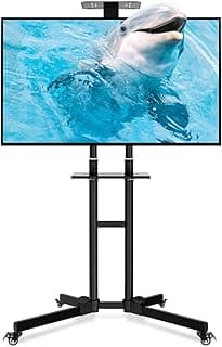 Moible TV Stand Cart Trolley, Homemaxs TV Cart Mobile, Height Ajustable TV Stand Mobile No-slip Floor Stand Mount for 32"-65" HDR & LCD TV Screens, Black