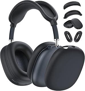 جراب لسماعات ابل AirPods Max، غطاء سيليكون لوسادات الأذن/غطاء أكواب الأذن/أغطية طوق الرأس (2024/2020) (USB-C/Lightning) [4 في 1]، أسود