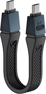 كابل بيانات قصير للشحن السريع FPC TPE PD3.1 - ثاندربولت 5 - شريحة E-Marker - USB C إلى Type C - USB 4 V2.0 - Gen4-80Gbps - عرض نطاق 120 جيجابايت - eGPU 8K@60Hz - 48 فولت/5 أمبير - 240 وات - 13 سم - H1-أسود