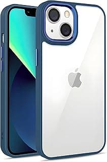 Compatible with iPhone 13 Case, Clear Case with Hard Back and Blue Flexible Bumper Frame, Shockproof, Anti-Scratch, Slim Design with Raised Camera and Screen Protection, Clear Back Cover
