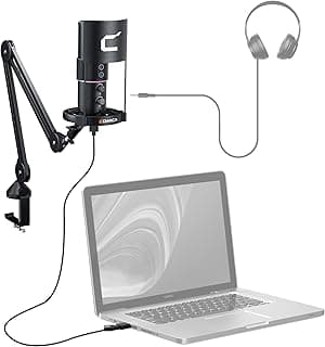 طقم ميكروفون ذو مكثف قلبي USB موديل STA-U2A لون ابيض ار جي بي من كوميكا متوافق على نطاق واسع مع الهواتف واجهزة الكمبيوتر والأجهزة الأخرى، مثالي للبث المباشر والتسجيل والمدونات الصوتية والألعاب وتسجيل
