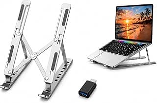 Laptop Stand with 7 Levels, Aluminum, Adjustable | With USB C To USB 3.0 OTG Adapter For Laptop And Phone Included | Foldable Holder Compatible with Devices From 10 to 15.6 Inch