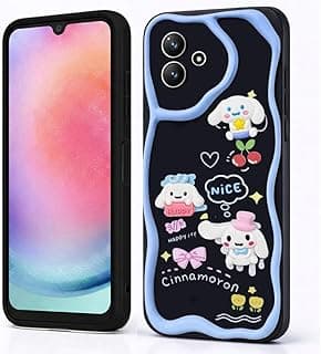 جراب متوافق مع سامسونج Galaxy A07 بتصميم كرتوني (3D) - سيليكون ناعم خفيف الوزن بتصميم موجي مريح لليد (كلب أبيض بقبعة)