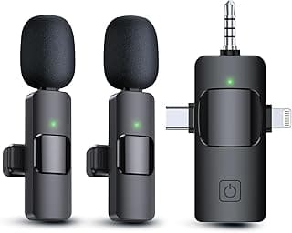 ميكروفون لافالير لاسلكي 3 في 1 للايفون والايباد والاندرويد والكاميرا، ميكروفون USB-C، بطارية 4 ساعات، ميكروفون صغير مع خاصية تقليل الضوضاء لتسجيل الفيديو، الفلوج، يوتيوب، تيك توك