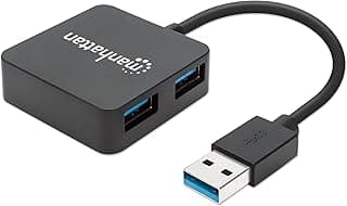 موزع بـ4 منافذ USB 3 وكابل تمديد 20 بوصة بسرعة نقل بيانات 5 جيجابايت في الثانية وشحن 0.9 امبير وضوء مؤشر LED للطاقة مع اجهزة الكمبيوتر وماك بوك برو ميني واي ماك وسيرفس 162296 من مانهاتان شفاف
